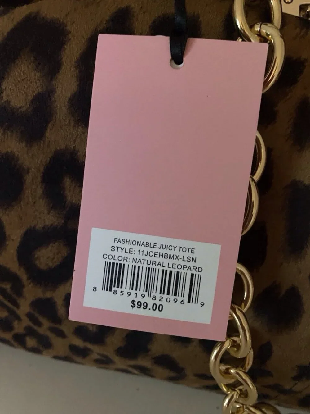 Juicy Couture Fashionable Juicy Tote Bag In Natural Leopard W/Chain Charm VIRAL